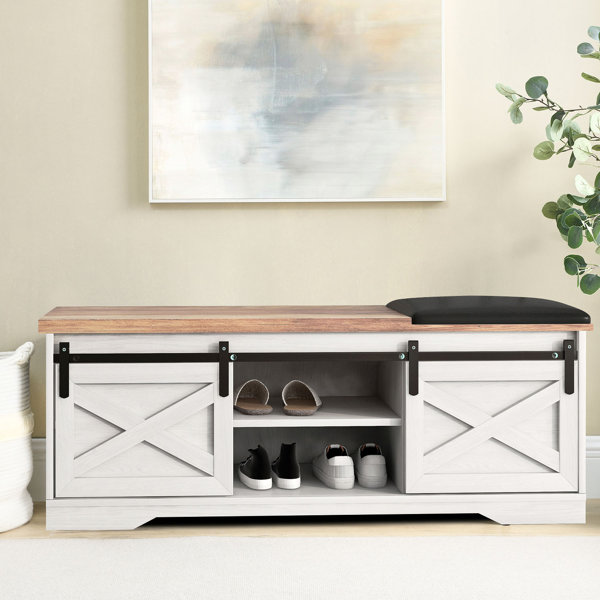 Gracie Oaks Aarshi Faux Leather Shoe Storage Bench Wayfair